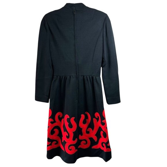 Vintage 60's Carlye Black Wool Dress with Red Appliqué – Women’s Size 8 - Picture 4 of 7